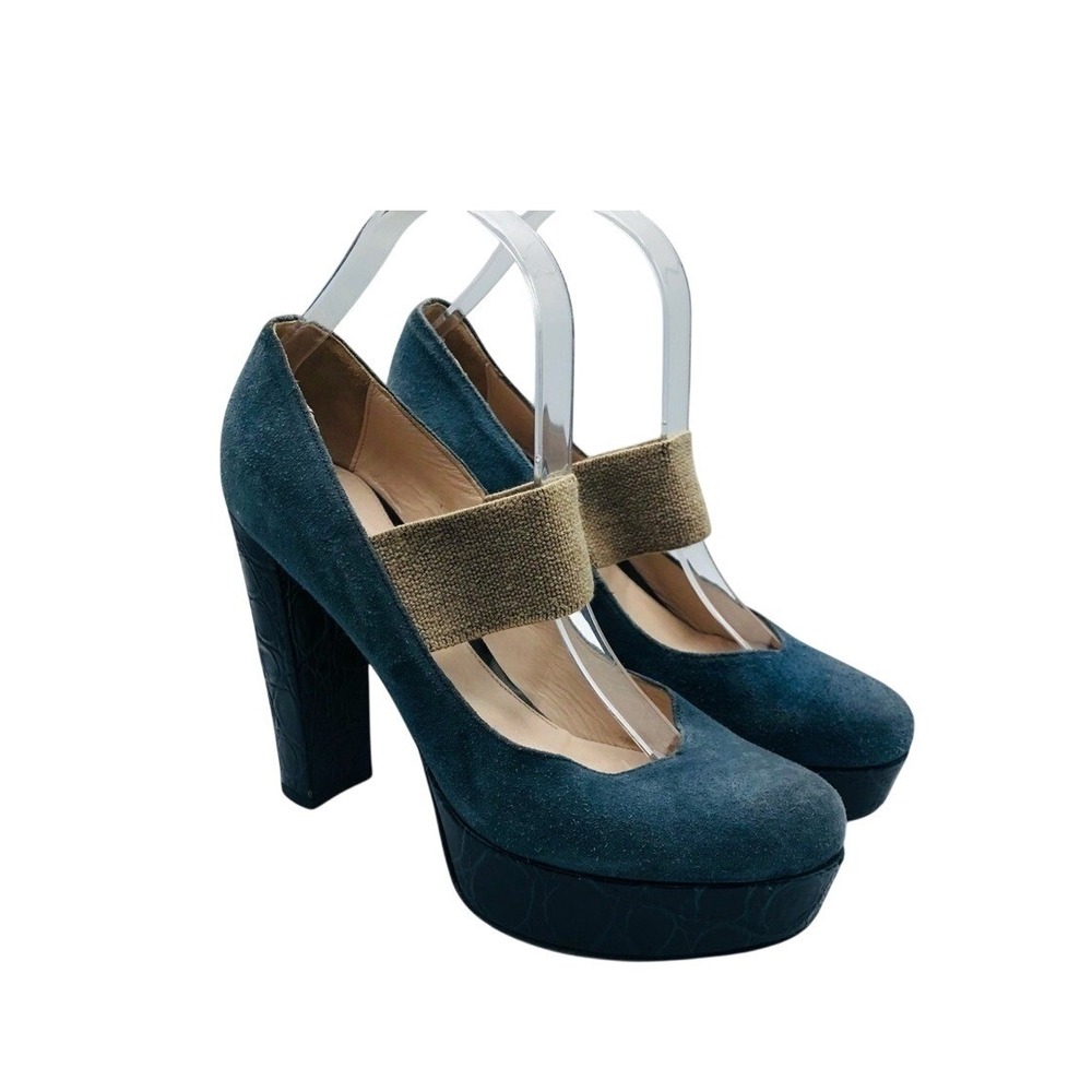 Charles David Womens Vero Cuoio Blue suede Platform Chunky Heels Size 10